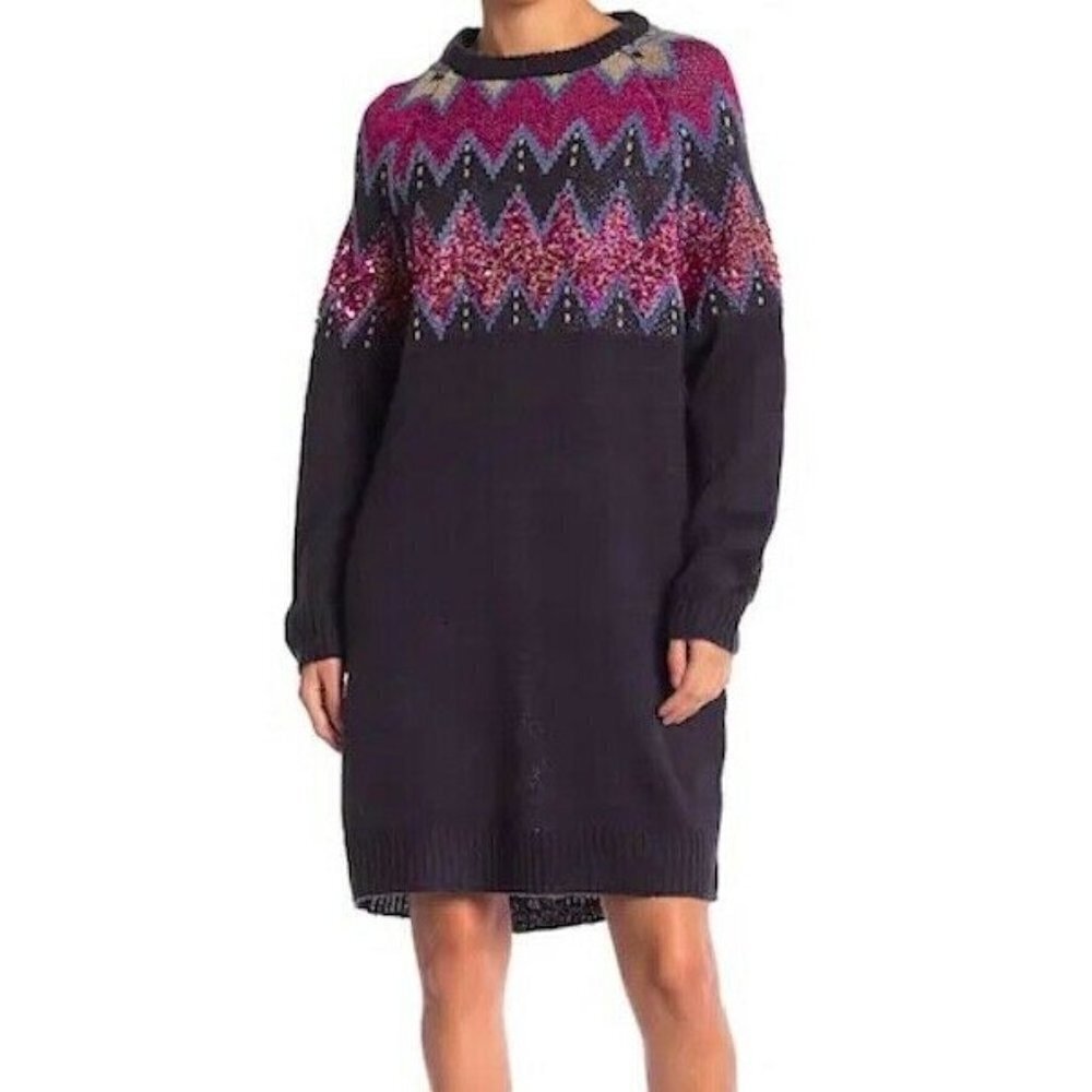Solutions! Sequin Chevron Print Sweater Dress
